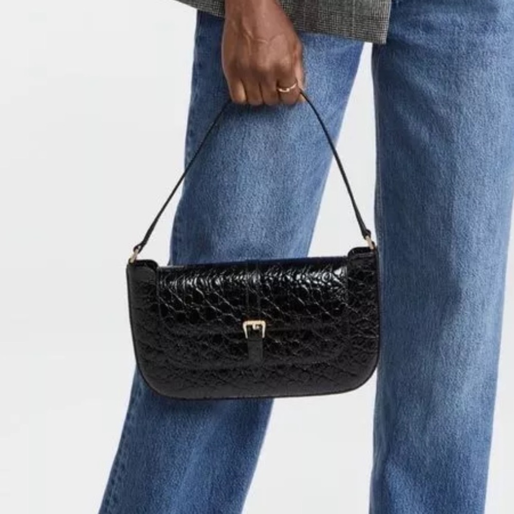 By Far Black Croc Patent Miranda Bag